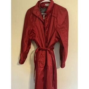 British Mist Women's Red Trench Coat Belted Full Length Size M